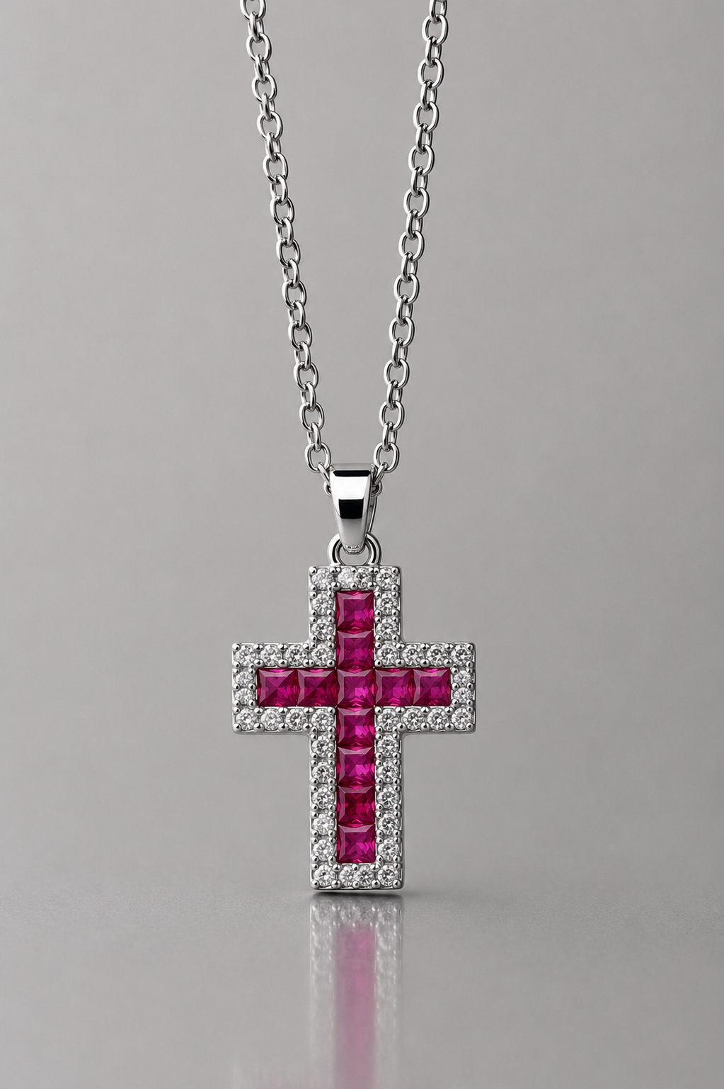 collana croce Amalia fucsia silver