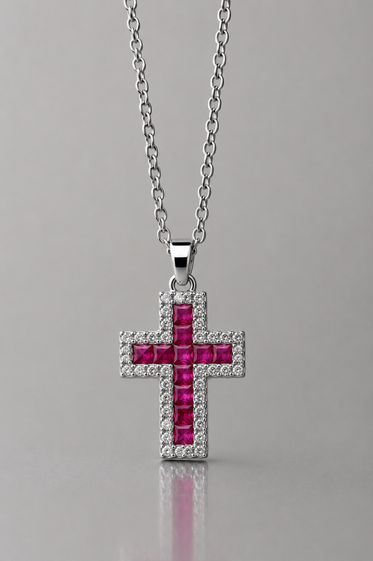 collana croce Amalia fucsia silver