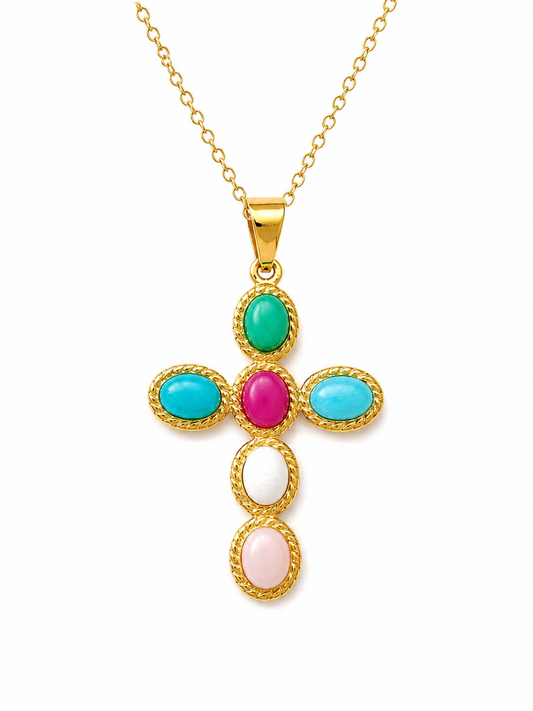 collana Croce pietre colorate