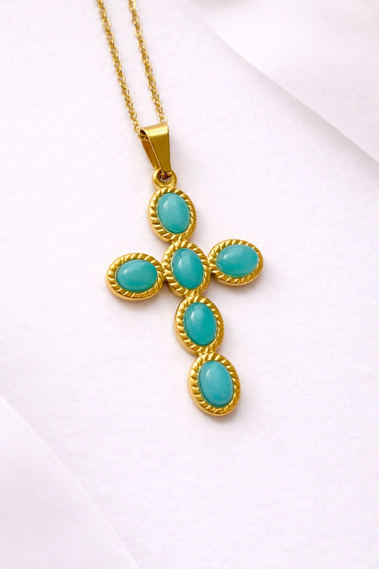 collana Croce pietre celeste